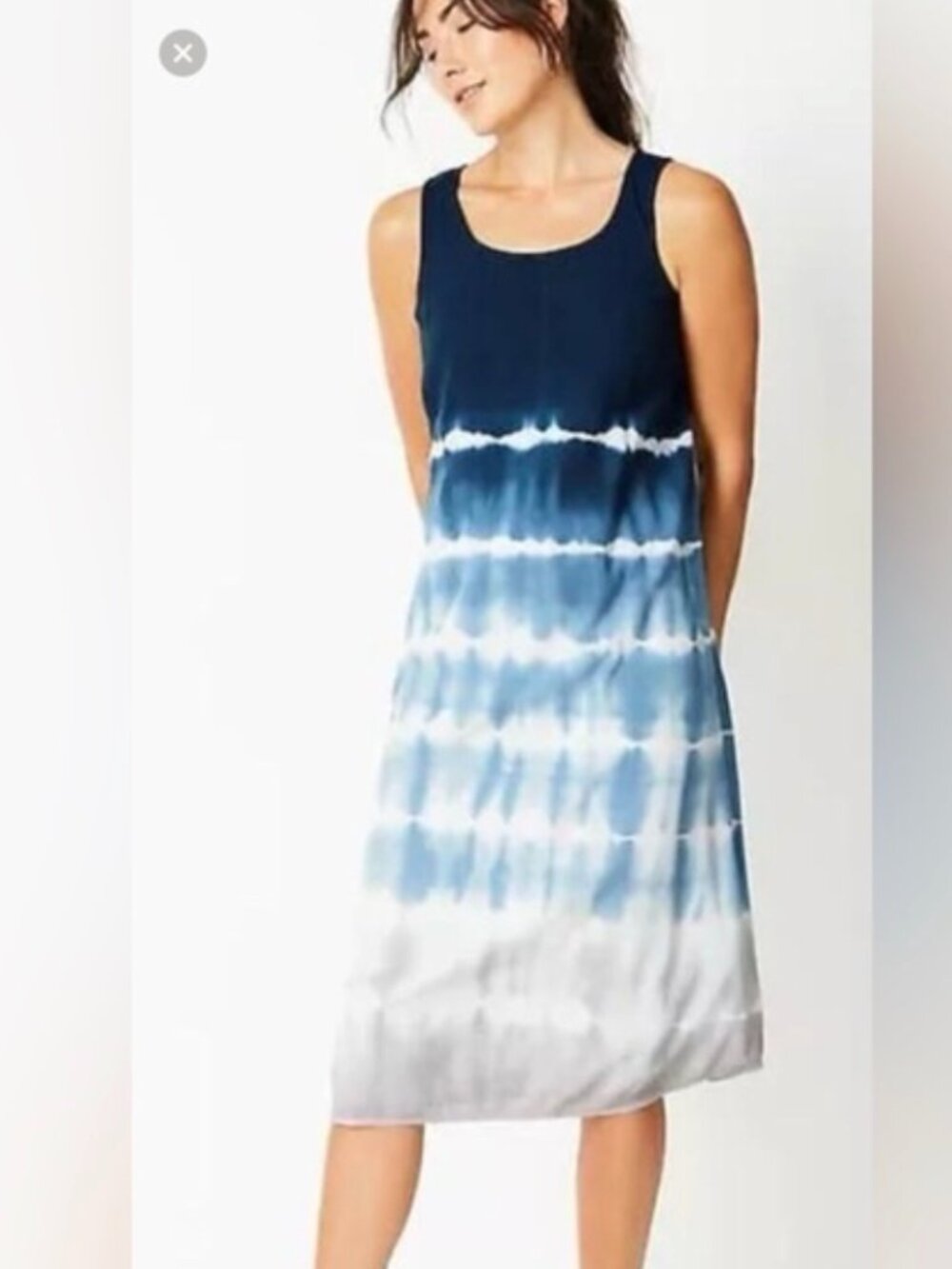 Pure Jill J. Jill Navy Sleeveless Ombre Tank Dress Sz M Midi Boho Tie Dye
